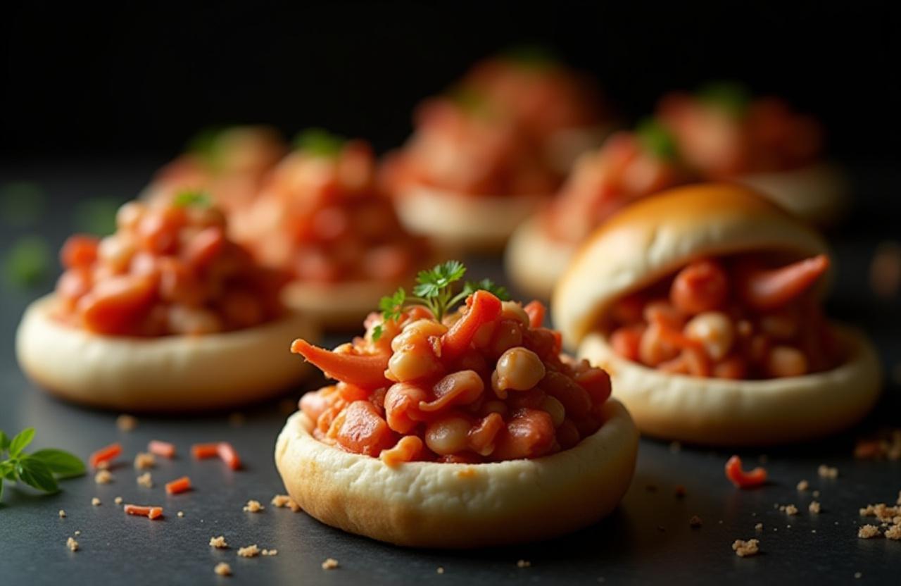 A delicious spread featuring Harbor Hawker's signature chilli crab buns with a dark, moody background.