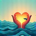 Illustration of a heart overlying ocean waves, symbolizing dedication to ocean conservation.